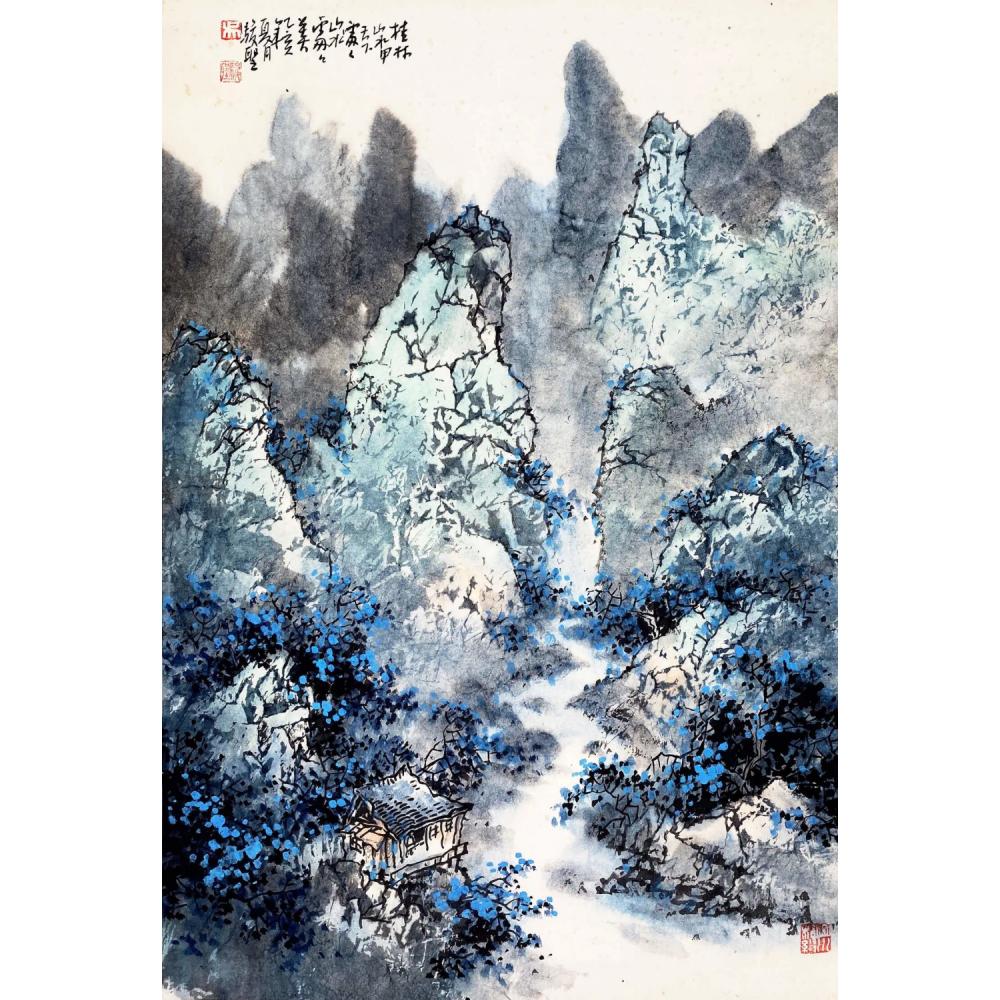 吴骏圣·扇面《桂林山水甲天下》